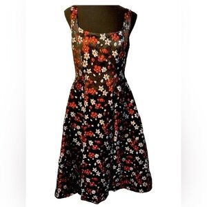 Adrianna Papell Black Floral Embroidered Midi Dress Women’s Size 8